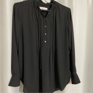 LOFT black ruffle neck half button blouse size S